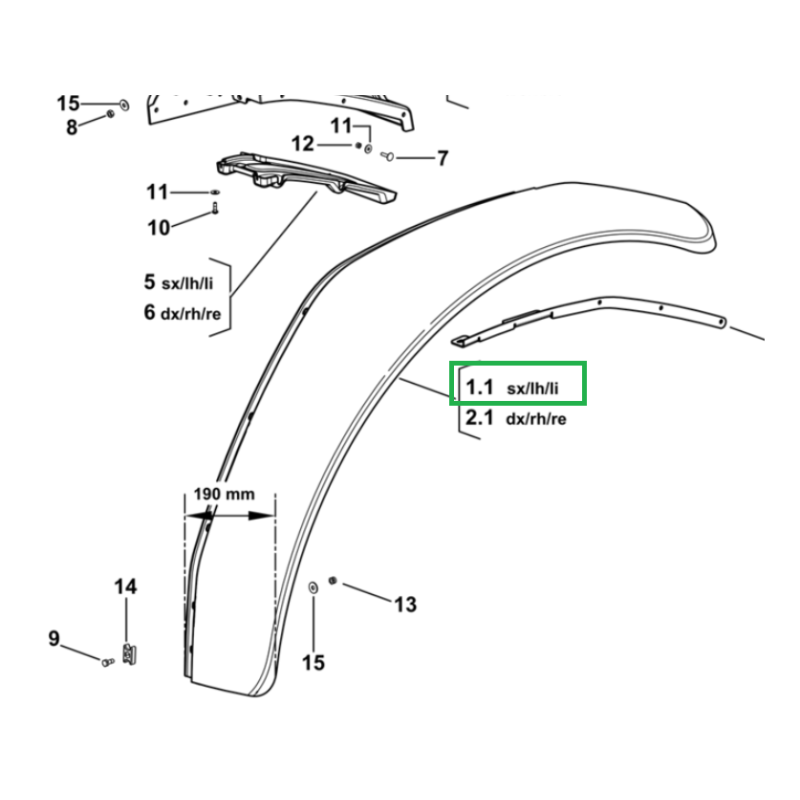 Poszerzenie błotnika Deutz Fahr lewe 190mm 0.020.7047.0 oryginał SDF