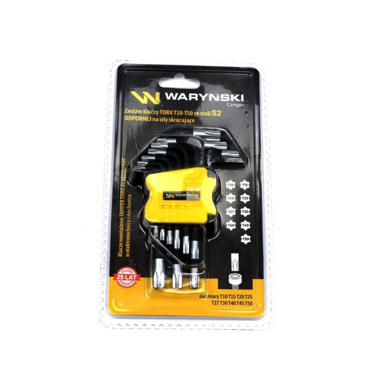 Zestaw kluczy TORX T10-T50 ze stali S2 9el w uchwycie Waryński