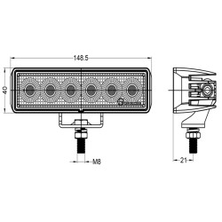 Lampa robocza LED 18W 12/24V 1150Lm 5700K(Biały neutralny) skupiona OSRAM TT.13318S