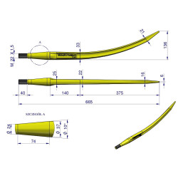 Ząb ładowacza wygięty zamykający L- 680 mm chwytak (krokodyl) zastosowanie 5193-FT89K Tur WARYŃSKI