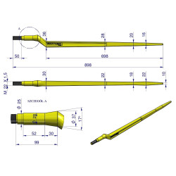 Ząb ładowacza uniwersalny Z L- 880 mm zastosowanie 5193-FT88N Tur WARYŃSKI