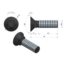 Śruba kpl. płużna podsadzana D 608 M12x45 mm kl.10.9 Waryński ( sprzedawane po 25 )