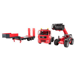 ZESTAW Ciężarówka Man TGA z naczepą i ładowarką Manitou MLT 633 02774 Zabawka Bruder