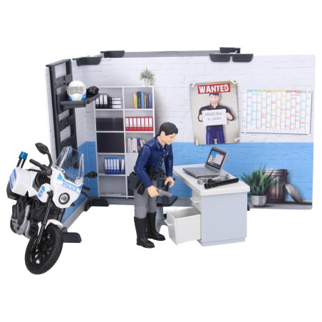 Posterunek policji + motocykl + policjant + więzień  62732  Zabawka Bruder