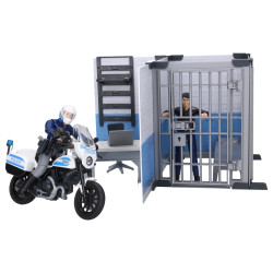 Posterunek policji + motocykl + policjant + więzień  62732  Zabawka Bruder