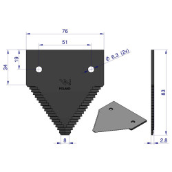 Nóż żniwny 83x76x2.8mm otwór 6.5 zastosowanie P49650 AZ32298 WKZ83X76X2.8 John Deere  - WARYŃSKI