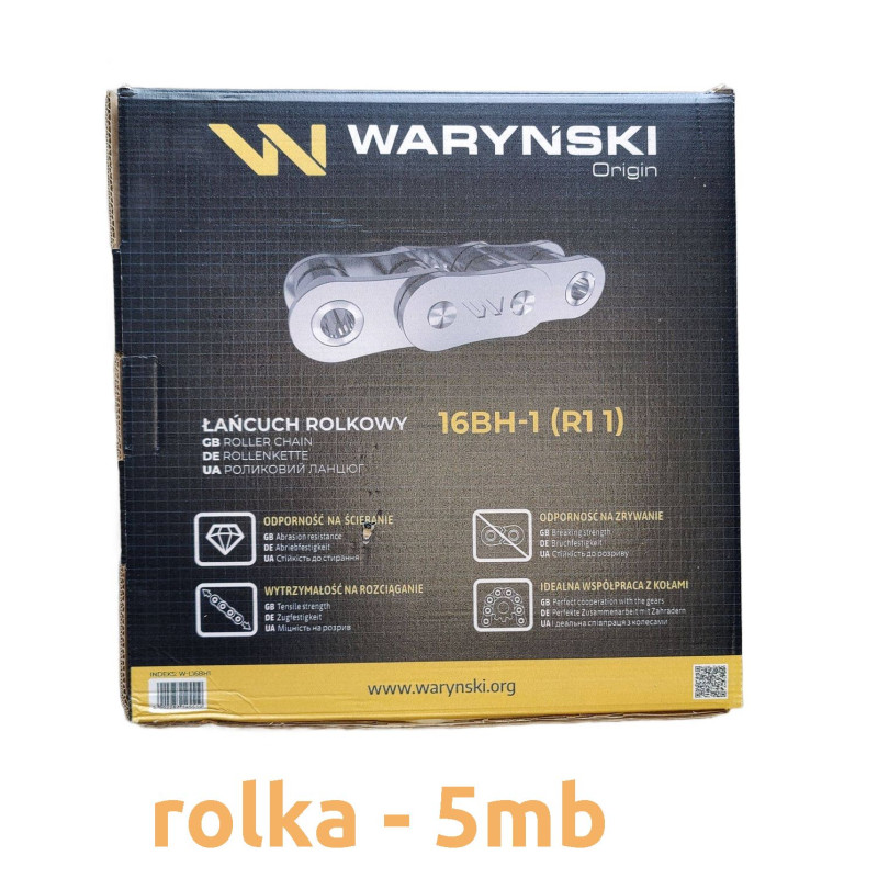 Łańcuch rolkowy 16BH-1 (R1 1) 5 m wzmocniony przemysłowy  - Waryński W-L16BH1