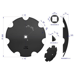 Talerz uzębiony Z-7 fi 510 otwór 30x30 stal borowa WARYŃSKI R 1242050040 1279201020 W-75103035