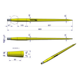 Ząb ładowacza L-880mm TUR -CIĘŻKI uniwersalny prosty W9134-880P WARYŃSKI