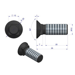 Śruba kpl. płużna M12x35mm podsadzana  kl.8.8 Waryński W-608881235