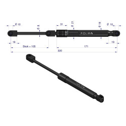 Siłownik maski silnika L max. 320mm 04416543P DEUTZ POLMO