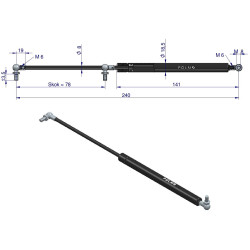 Siłownik szyby przedniej, drzwi L max. 240mm, Siła 150N pasuje do CASE IH, DEUTZ producent POLMO 04414158P