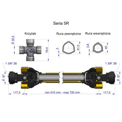 Wał przegubowo-teleskopowy 510-720mm 620Nm 60210 CE 2020 seria 5R WARYŃSKI