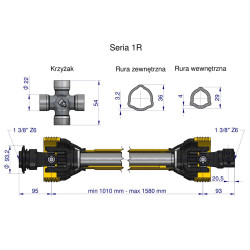 Wał przegubowo-teleskopowy 1010-1580mm 210Nm 10270 CE seria 1R WARYŃSKI WA21-101