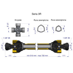 Wał przegubowo-teleskopowy 510-720mm 460Nm 50210 CE 2020 seria 3R WARYŃSKI WA46-51 WA40-51
