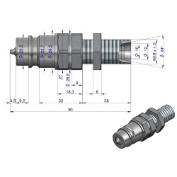 Szybkozłącze hydrauliczne wtyczka long z eliminatorem ciśnienia M18x1.5 gwint zew. EURO (9100818W) (ISO 7241-A) Waryński