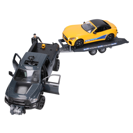 Zestaw Dodge RAM2500 z lawetą i autem Roadster + kierowca 02504 Zabawka Bruder