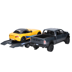 Zestaw Dodge RAM2500 z lawetą i autem Roadster + kierowca 02504 Zabawka Bruder