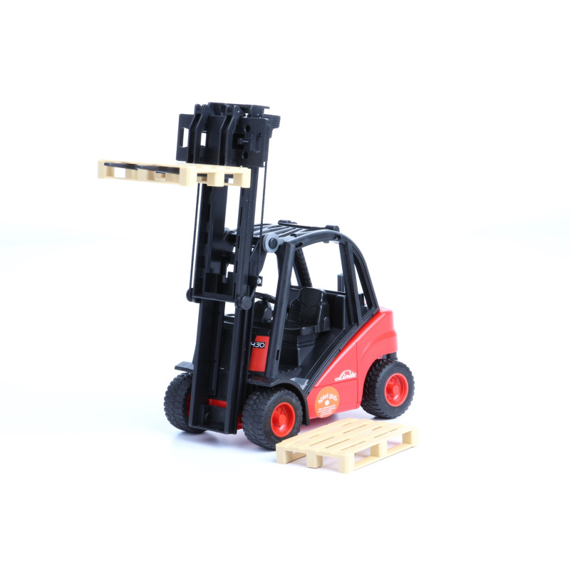 Wózek widłowy Linde H30D + dwie palety 02511 Zabawka Bruder